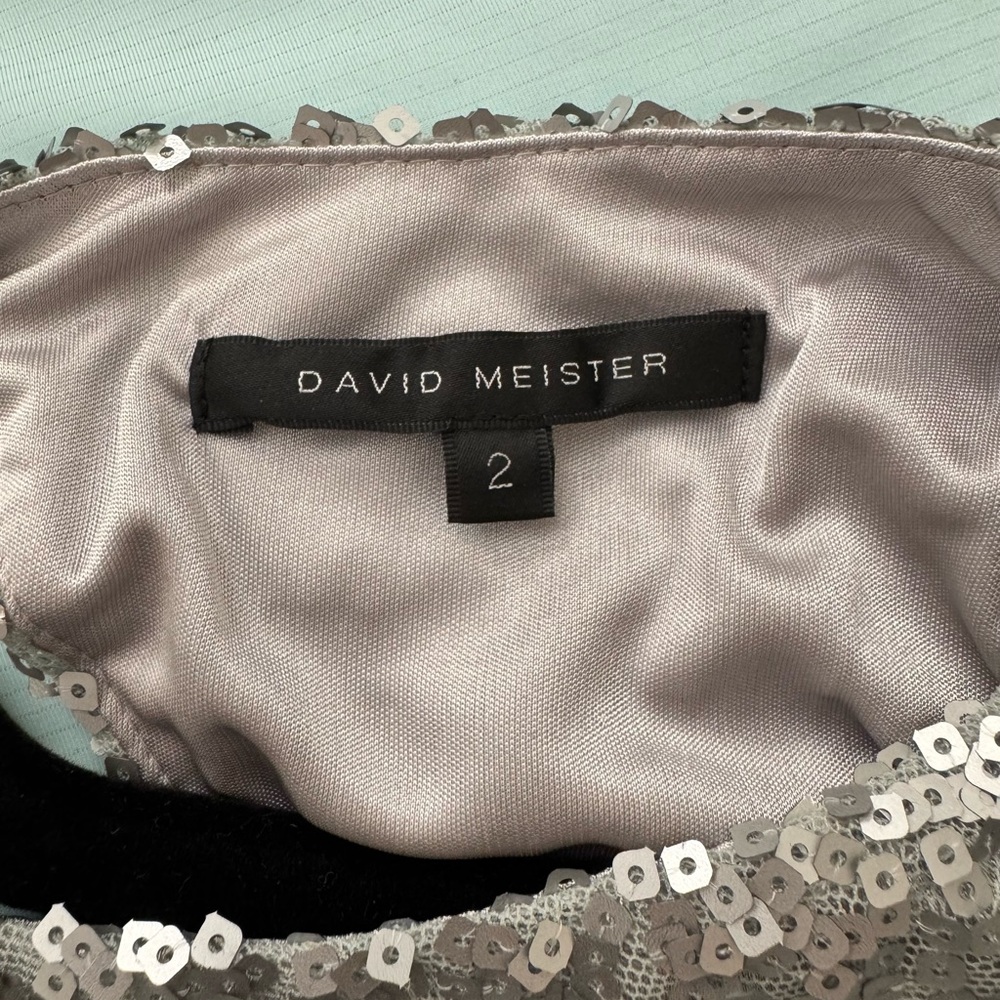 David Meister Silver Sequin Maxi Dress